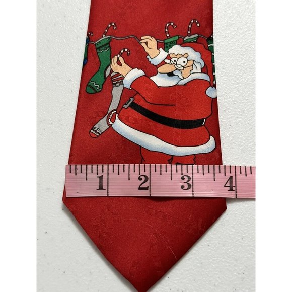 Hallmark Yule Tie Greetings Men's Vintage Christmas Santa Candy Cane Red Necktie - Picture 6 of 7